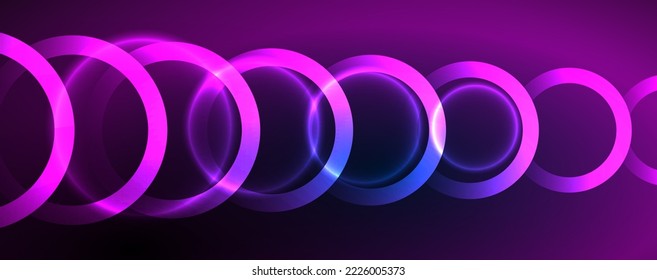 Neon glowing circles and round shape lines, magic energy space light concept, abstract background wallpaper design