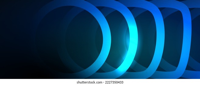 Neon glowing circles and round shape lines, magic energy space light concept, abstract background wallpaper design