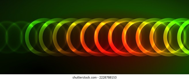 Neon glowing circles and round shape lines, magic energy space light concept, abstract background wallpaper design