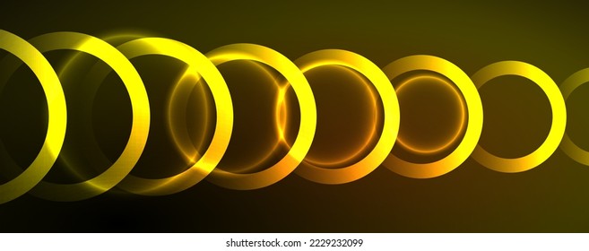 Neon glowing circles and round shape lines, magic energy space light concept, abstract background wallpaper design