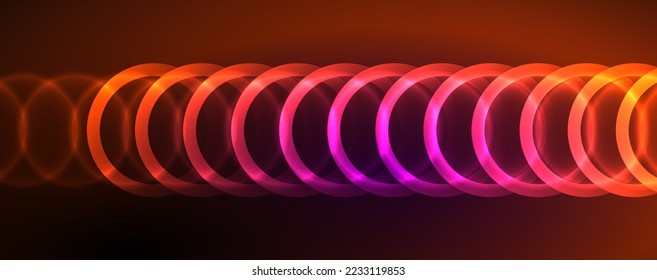 Neon glowing circles and round shape lines, magic energy space light concept, abstract background wallpaper design