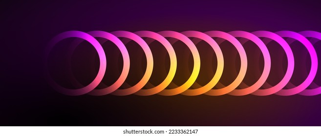 Neon glowing circles and round shape lines, magic energy space light concept, abstract background wallpaper design