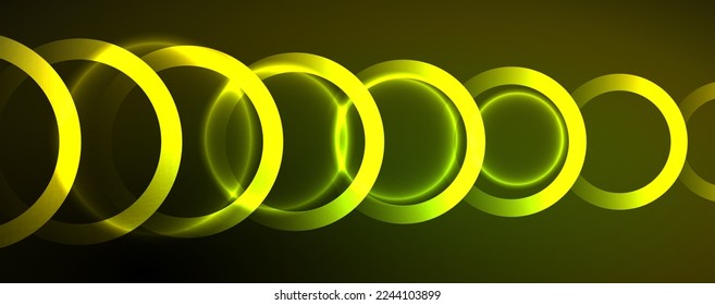 Círculos brillantes neones y líneas redondeadas, concepto de luz de espacio mágico, diseño de fondo abstracto de fondo de fondo