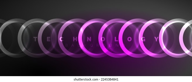 Neon glowing circles and round shape lines, magic energy space light concept, abstract background wallpaper design