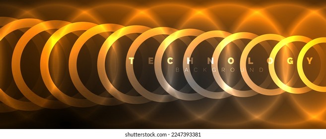 Círculos brillantes neones y líneas redondeadas, concepto de luz de espacio mágico, diseño de fondo abstracto de fondo de fondo