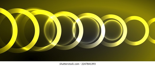 Neon glowing circles and round shape lines, magic energy space light concept, abstract background wallpaper design