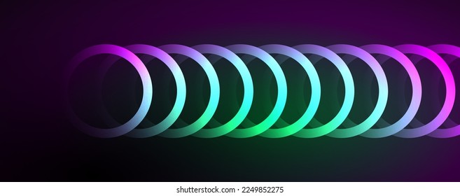 Círculos brillantes neones y líneas redondeadas, concepto de luz de espacio mágico, diseño de fondo abstracto de fondo de fondo