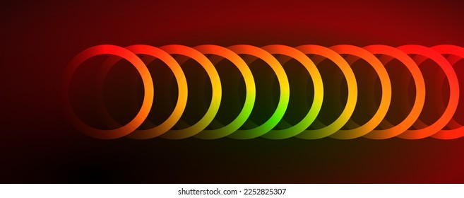 Neon glowing circles and round shape lines, magic energy space light concept, abstract background wallpaper design