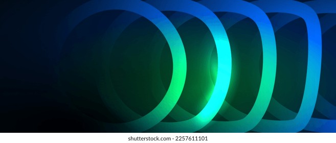 Círculos brillantes neones y líneas redondeadas, concepto de luz de espacio mágico, diseño de fondo abstracto de fondo de fondo