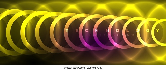 Neonleuchtende Kreise und runde Formen, magisches Energielicht-Lichtkonzept, abstraktes Hintergrunddesign