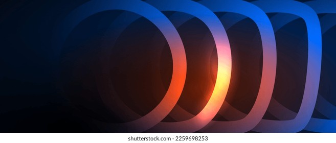 Círculos brillantes neones y líneas redondeadas, concepto de luz de espacio mágico, diseño de fondo abstracto de fondo de fondo