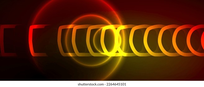 Neon glowing circles and round shape lines, magic energy space light concept, abstract background wallpaper design