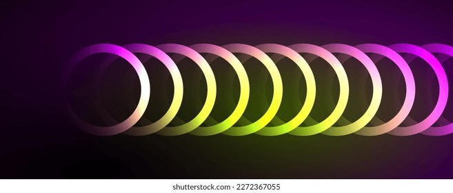 Neon glowing circles and round shape lines, magic energy space light concept, abstract background wallpaper design