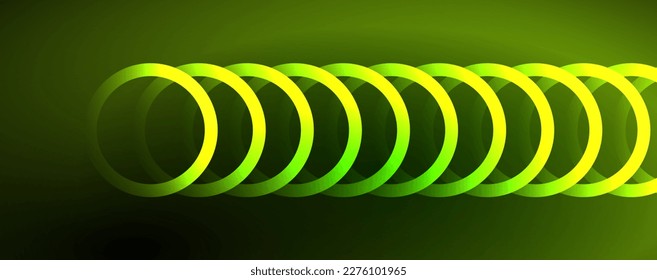 Neon glowing circles and round shape lines, magic energy space light concept, abstract background wallpaper design