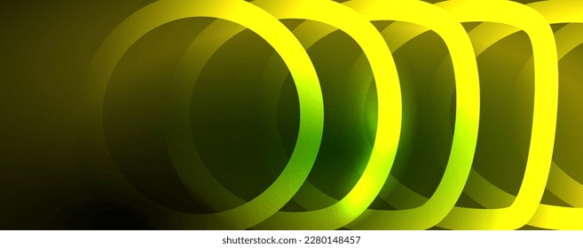 Neon glowing circles and round shape lines, magic energy space light concept, abstract background wallpaper design