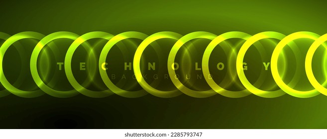 Círculos brillantes neones y líneas redondeadas, concepto de luz de espacio mágico, diseño de fondo abstracto de fondo de fondo