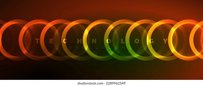 Círculos brillantes neones y líneas redondeadas, concepto de luz de espacio mágico, diseño de fondo abstracto de fondo de fondo