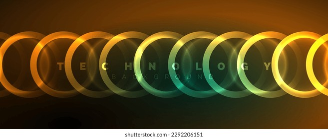 Círculos brillantes neones y líneas redondeadas, concepto de luz de espacio mágico, diseño de fondo abstracto de fondo de fondo