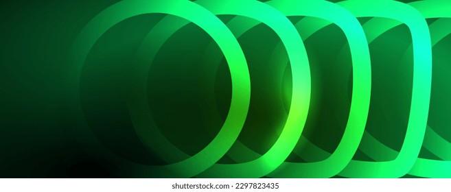 Círculos brillantes neones y líneas redondeadas, concepto de luz de espacio mágico, diseño de fondo abstracto de fondo de fondo