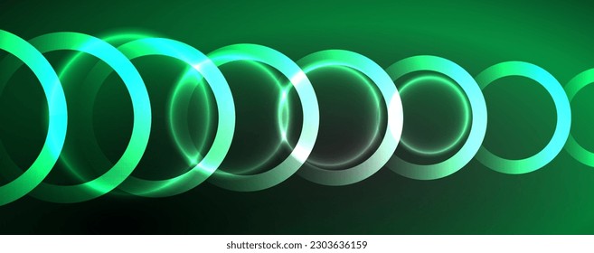 Neon glowing circles and round shape lines, magic energy space light concept, abstract background wallpaper design
