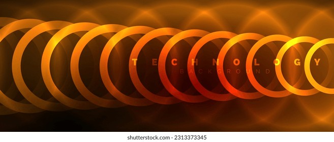 Neon glowing circles and round shape lines, magic energy space light concept, abstract background wallpaper design