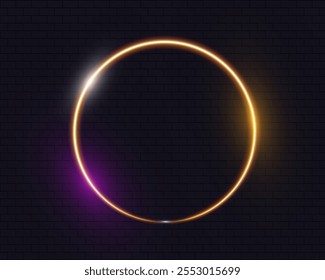 Neon glowing circular geometric shape with light effects, suitable for banners, advertising, and modern digital designs.