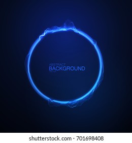 Neon glowing circular shape of particles. Vector technology illustration. Soundwave form. Luminous audio equalizer. Sound impulse visualization. Futuristic HUD element