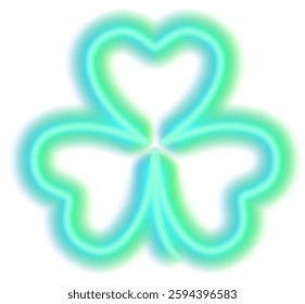 Neon glowing clover leaf or shamrock for St Patricks Day celebration, isolated on transparent background