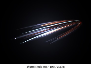Neon glowing curves strewn with sparks in dark space