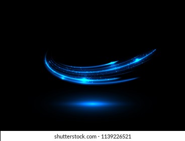 Neon glowing curves strewn with sparks in dark space