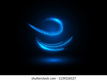 Neon glowing curves strewn with sparks in dark space