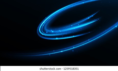 Neon glowing curves strewn with sparks in dark space - Vector