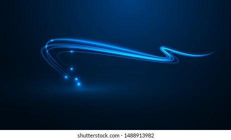 Neon glowing curves strewn with sparks in dark space