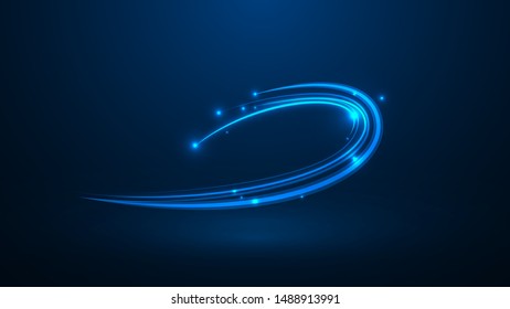 Neon glowing curves strewn with sparks in dark space