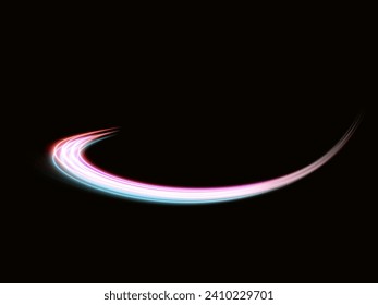 Neon glowing curves strewn with sparks in dark space