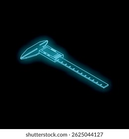Neon glowing digital caliper measuring tool on a black background