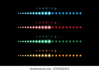 neon glowing dot loading bar animation concept for digital app and web interface
