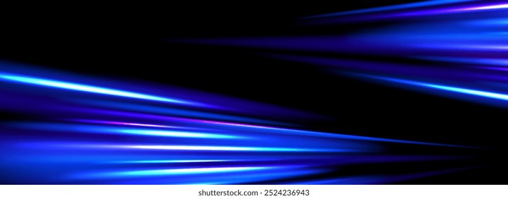 Fondo de raya dinámica brillante de neón. Efecto de luz de velocidad azul brillante. Textura mágica de la línea de destellos. Diseño de rayos láser luminosos o rayos de Fondo de pantalla. Telón de fondo futurista de neón de veta rápida. Vector 