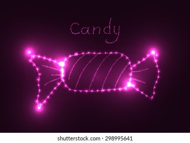 Neon glowing element. Candy consists of points of light like constellation. Vector illustration.
