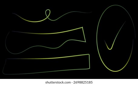 Neon Glowing Elements on Black Background for Graphic Design and Decoration