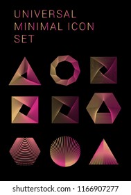 Neon glowing figures on dark background. Retrowave/ synthwave style icon set.