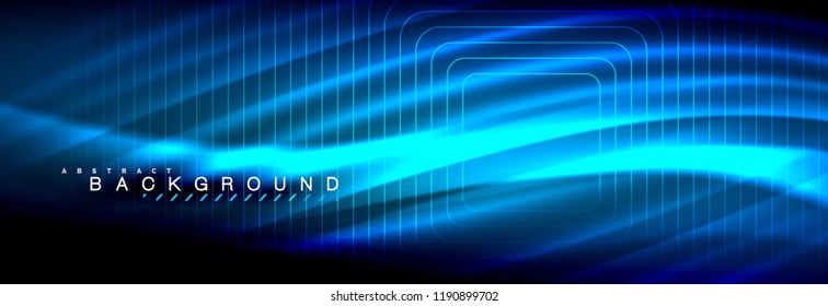 Neon glowing fluid wave lines, magic energy space light concept, abstract background wallpaper design, vector illustration