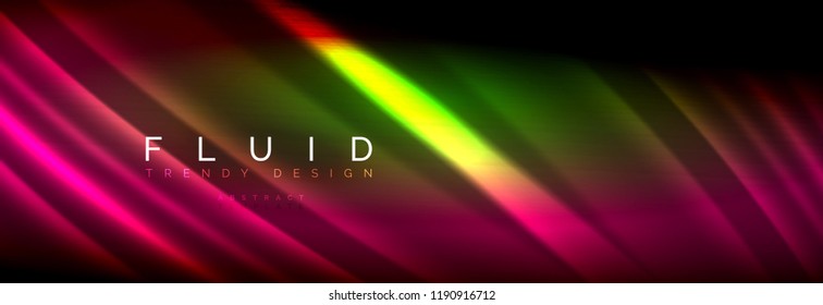 Líneas de onda de fluido brillantes neón, concepto de luz espacial mágica, diseño de fondo abstracto de fondo de fondo de fondo, ilustración vectorial