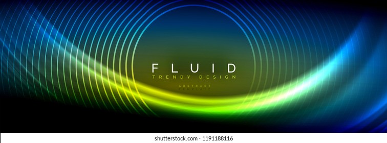 Neon glowing fluid wave lines, magic energy space light concept, abstract background wallpaper design, vector illustration