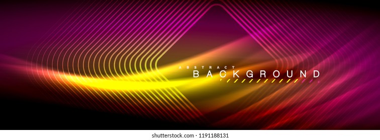 Neon glowing fluid wave lines, magic energy space light concept, abstract background wallpaper design, vector illustration