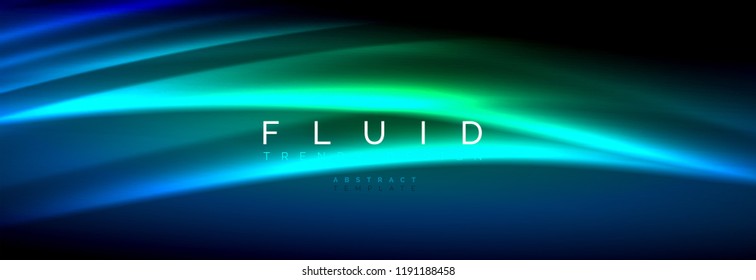 Neon glowing fluid wave lines, magic energy space light concept, abstract background wallpaper design, vector illustration