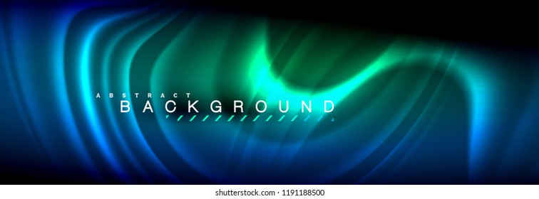 Neon glowing fluid wave lines, magic energy space light concept, abstract background wallpaper design, vector illustration