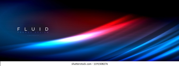 Neon glowing fluid wave lines, magic energy space light concept, abstract background wallpaper design, vector illustration