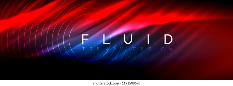 Neon glowing fluid wave lines, magic energy space light concept, abstract background wallpaper design, vector illustration