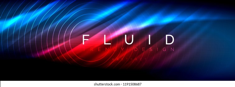 Neon glowing fluid wave lines, magic energy space light concept, abstract background wallpaper design, vector illustration